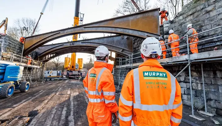 A collection of Murphy workers on a jobsite for bridge construction. A collection of Murphy workers on a jobsite for bridge construction.